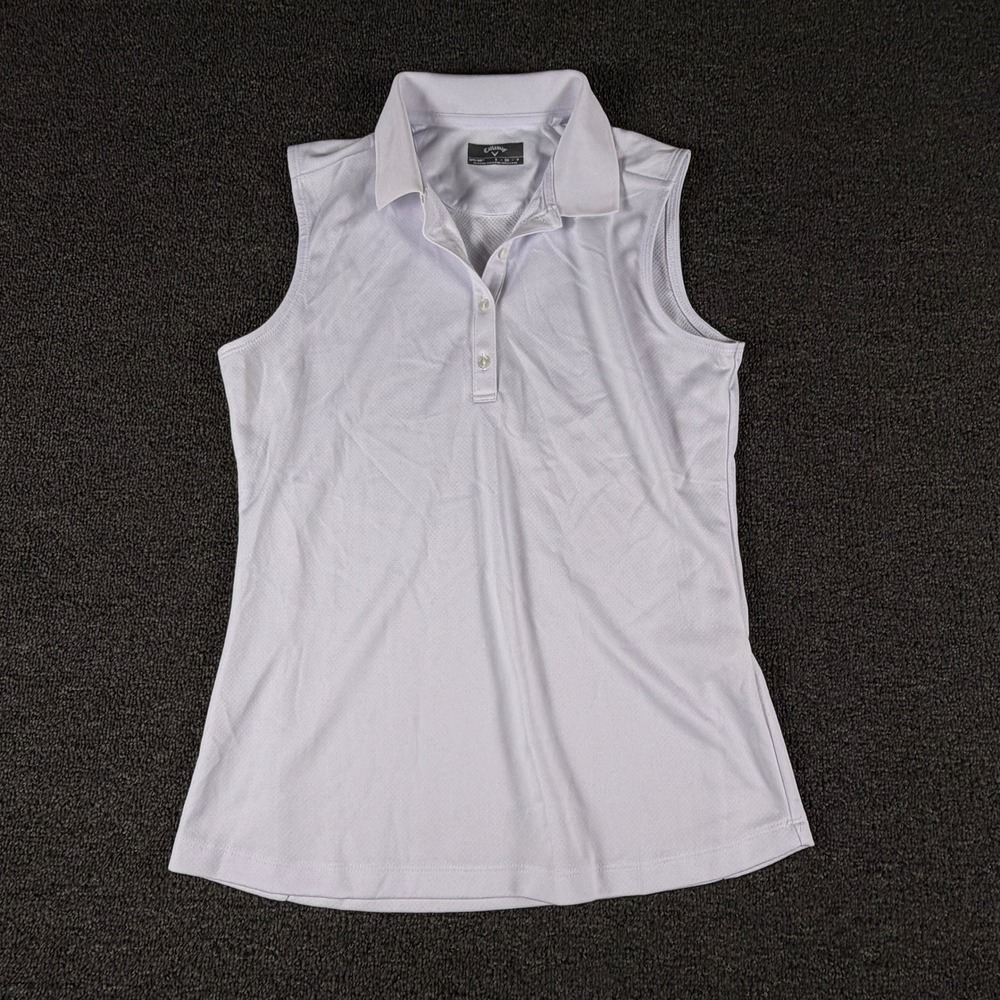 Callaway Polo Shirt Women Small Opti-Dri Sleeveless White Activewear EUC